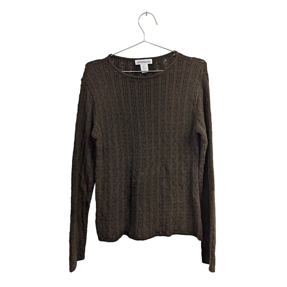 Vintage Y2K Jones & Co Cable Knit Sweater Linen Cotton‎ Blend Minimalist Brown M